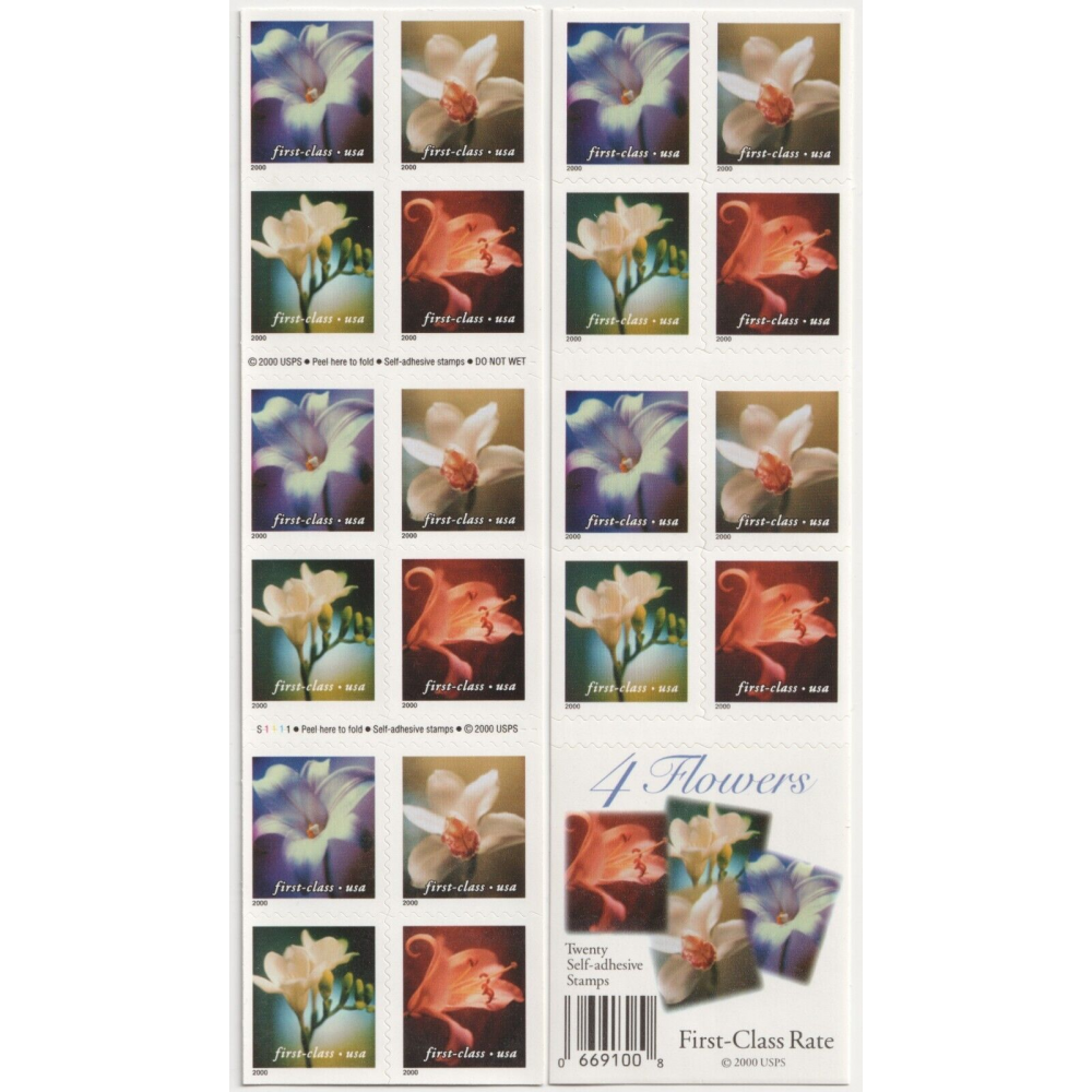 2000 US 34c Self Adhesive Four Flowers First Class Stamps